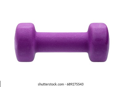 violet dumbbell Isolated on white background, with a soft covering. - Shutterstock ID 689275543