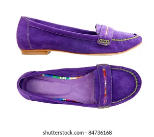 Violet Female Shoes Over White, Side And Top Views