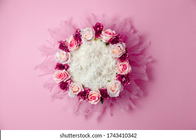 Violet Flower Nest For Newborn Photography, Digital Background. Composite For Newborn Photoshoot.