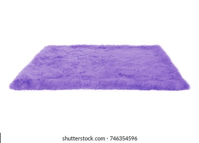 Violet Furry Carpet. Isolated On White