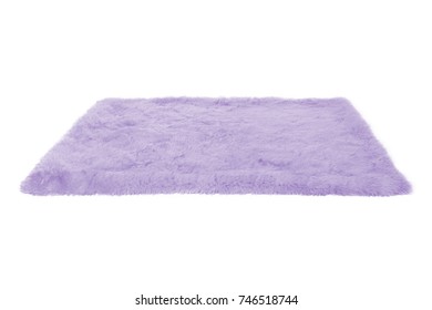 Violet Furry Carpet. Isolated On White