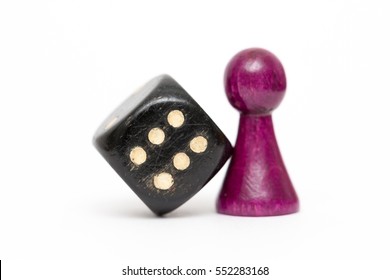 Violet Game Piece With Dice Isolated