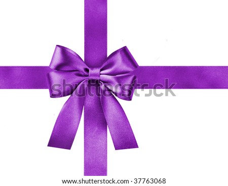 violet gift satin ribbon bow on white background