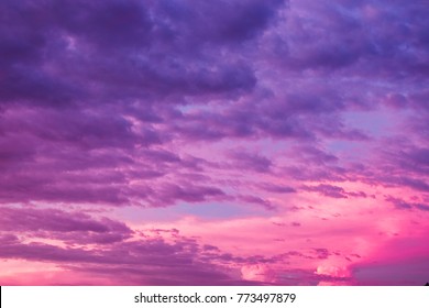 Violet Purple Sky Cloud Beautiful Nature  Texture Abstract Background. Color Of The Year 2018 Ultra Violet Pantone. 