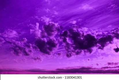 Violet Sky With Clouds, Neon Dramatic Background