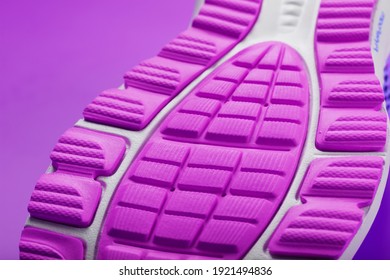 Violet Sole Of A Sports Sneaker Close-up. Sports Style, Texture, Macro