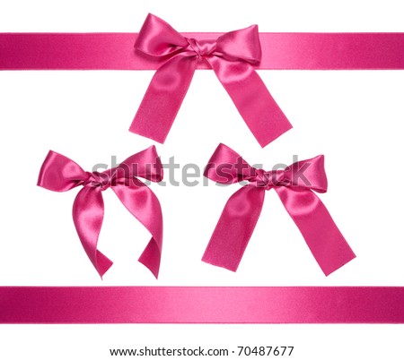 violet-red multiple ribbon with bow isolated on white