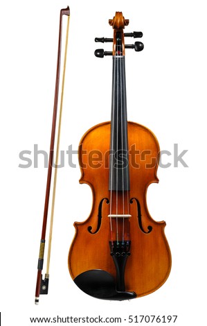Violin with bow isolated on white background 