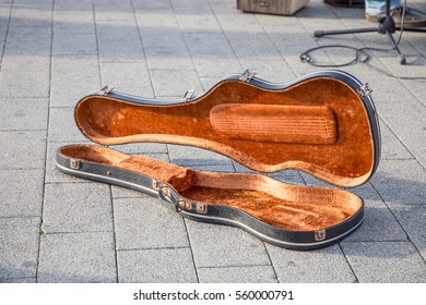 Violin Case, Black, Open And Empty.