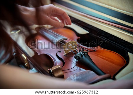 the violin and the hand of woman