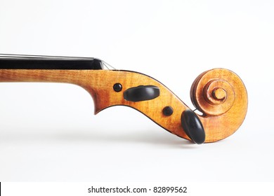 Violin Musical Instrument Orchestra. Music Art. Head Of Classical Violin On White Background