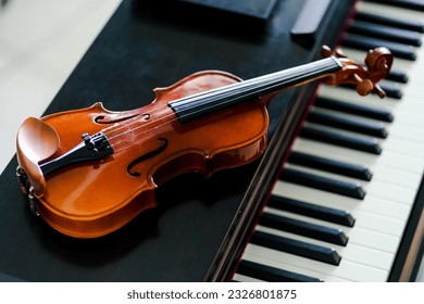 The violin on piano background