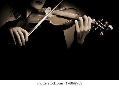 Violin orchestra music instrument violinist player hands on black