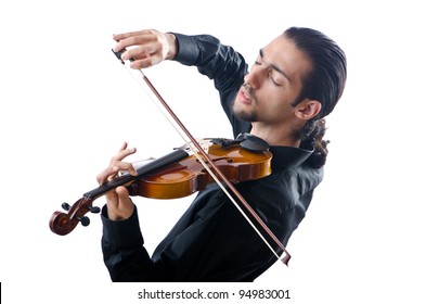 Violin Player Isolated On White