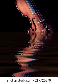 violin rising from water, isolated on black. concept : music was originated from nature