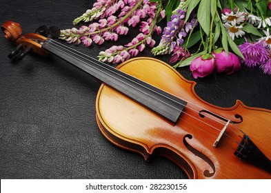 Violin and summer flowers.
