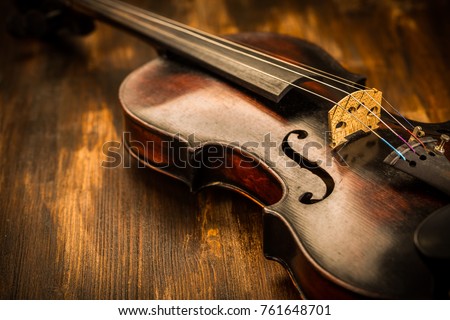 Violin in vintage style on wood background