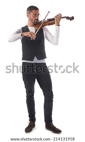 violinist playing in front of white background
