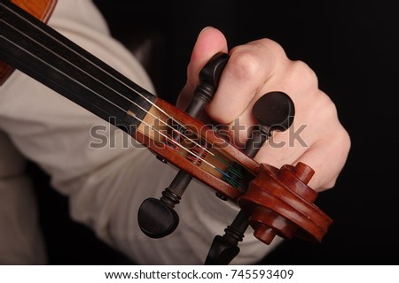 The violinist / violin player tuning his instrument