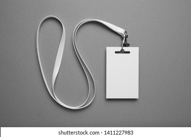 VIP Name Tag, Event Visitor Card On Lanyard. Business Conference Pass Mockup On Grey Background.