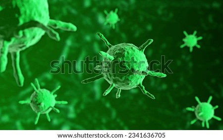 viral infection in green background, 3d illustration