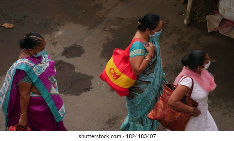 Virar West Mumbai City District Palghar India 28th September Year2020 People On Move After The Situation Of Covid 19 Arial Shot 
