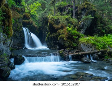 Virgin Creek Falls, Alaska Waterfall In Rain Forest