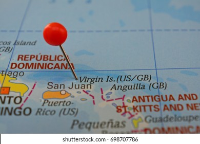 Virgin Islands pinned on a map, US/GB