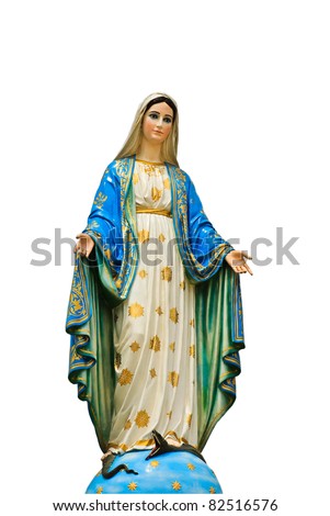 Virgin mary statue isolated on white background