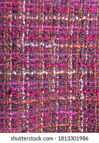 Virgin Wool, Cotton, And Viscose Tweed Fabric In Multiple Shades Of Pink In Macro View