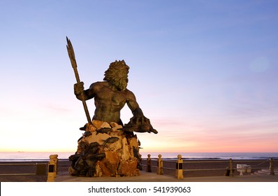 Virginia Beach, Virginia - April, 2016: The King Neptune Statue at Virginia Beach Before Sunrise. King Neptune is a large bronze statue sculpted by Paul DiPasquale located in Virginia Beach.