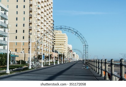 The Virginia Beach Oceanfront Boardwalk With Christmas Decorations. 