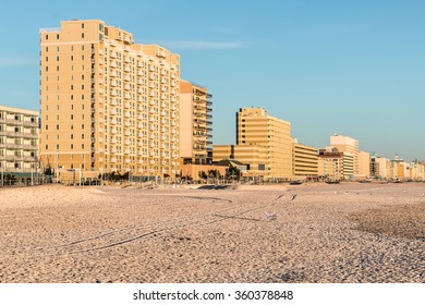 Virginia Beach Oceanfront With Beach And Hotels. 