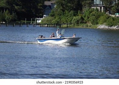 Virginia Beach, Virginia, USA - August 13, 2022: A Family Out For A Fishing Trip, Heading Towards Broad Bay In Virginia Beach.