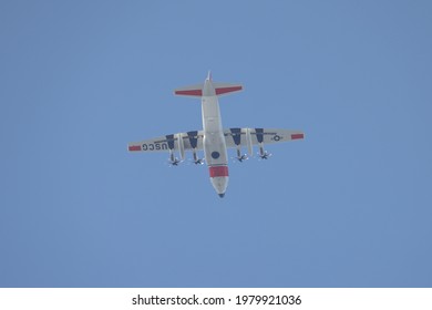 Virginia Beach, Virginia, USA - May 25, 2021: US Coast Guard Plane Flying Overhead In Virginia Beach, Virginia