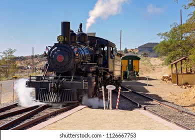 Virginia City/Nevada/USA -  May 9, 2015:Steam train preparing to ride in virginia city