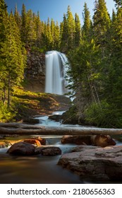 Virginia Falls, photographed in motion-blur, is a 50-foot waterfall at the end of the St. Mary Falls Trailhead in Glacier National Park, Montana. 