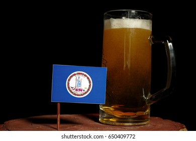 Virginia Flag With Beer Mug Isolated On Black Background