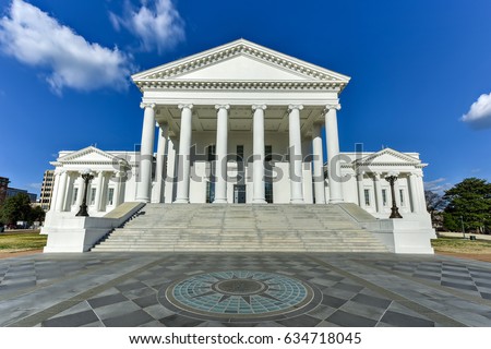 The Virginia State Capitol, designed by Thomas Jefferson who was inspired by Greek and Roman Architecture in Richmond, Virginia.