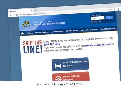 Virginia, USA - November 5, 2018 - California Department Of Motor Vehicles (DMV) Website Homepage.