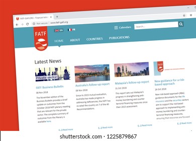 Virginia, USA - November 5, 2018 - Financial Action Task Force Or FATF Website Homepage. The FATF Is An Inter-governmental Body Of 37 Countries Against Money Laundering And Terrorist Financing.