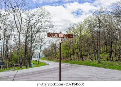 Virginia Wintergreen Ski Resort Town With Residential Area And Blue Ridge Mountains Drive Intersection Road Street Sign In Spring Mountains In Spring