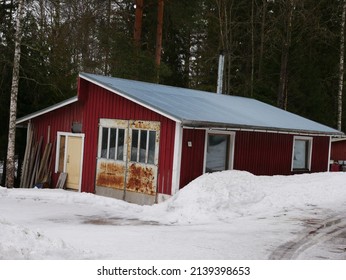 Virrat, Finland - March 24 2022: Documentary Of Everyday Life And Place. Street View At Virrat In Winter. Beautiful Old Wooden House.