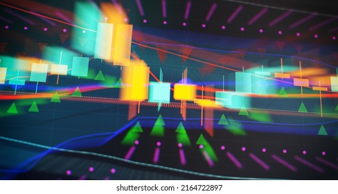 Virtual abstract financial graph interface on modern interior background, financial and trading concept