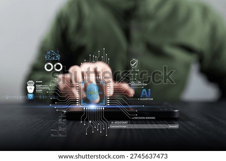 virtual ai content image recognition enables smart automation business decision. artificial intelligence algorithm assistant executes voice command communication agent data optimization