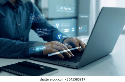 Virtual assistant, artificial intelligence Bot and CRM software automation technology. Chatgpt Chat with AI.Customer person using chat service to get support.Online support Chatbot conversation.