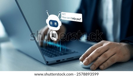 Virtual assistant, artificial intelligence Bot and CRM software automation technology.Online support Chatbot conversation.Customer person using chat service to get support.