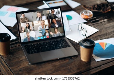 Virtual business meeting online. Video conference by laptop. Online business meeting. On the laptop screen, coworkers who gathered in a video conference to work online - Shutterstock ID 1753532762