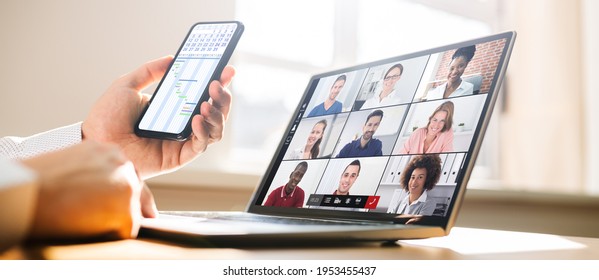 Virtual Business Presentation Or Videoconferencing On Computer Screen