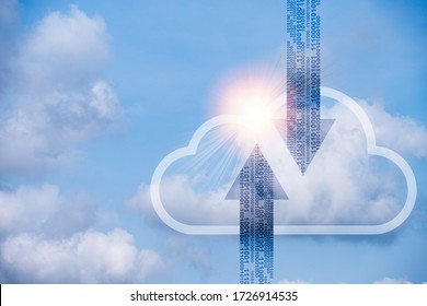 Virtual cloud computing and actual clouds with blue sky.Cloud computing is system for sharing download and upload big data information. - Shutterstock ID 1726914535
